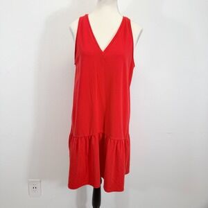 A New Day Summer Minimalist Casual Red V-Neck Ruffle Hem Knee Dress Size Medium